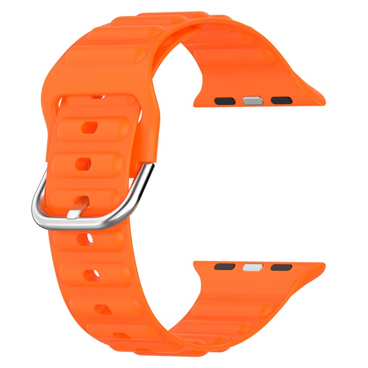 For Apple Watch Series 10 42mm / 9 8 7 41mm / 6 5 4 SE SE (2022) SE (2023) 40mm / 3 2 1 38mm Wave Grain Silicone Watch Strap Wrist Band with Square Buckle - Orange
