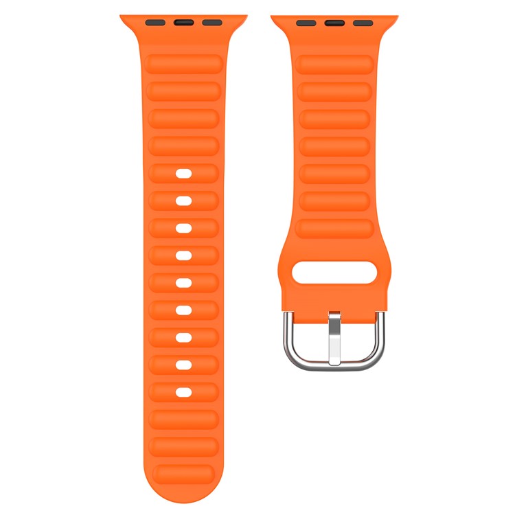 For Apple Watch Series 10 42mm / 9 8 7 41mm / 6 5 4 SE SE (2022) SE (2023) 40mm / 3 2 1 38mm Wave Grain Silicone Watch Strap Wrist Band with Square Buckle - Orange