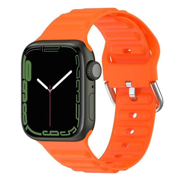 For Apple Watch Series 10 42mm / 9 8 7 41mm / 6 5 4 SE SE (2022) SE (2023) 40mm / 3 2 1 38mm Wave Grain Silicone Watch Strap Wrist Band with Square Buckle - Orange