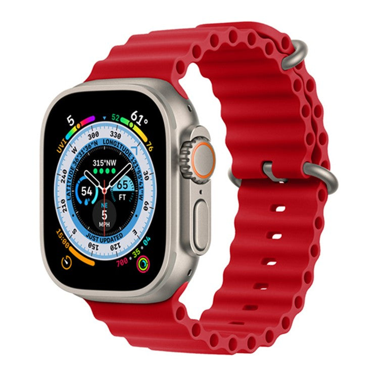Ocean Strap for Apple Watch Series 10 46mm / Ultra 2 Ultra 49mm / Series 9 8 7 45mm / 6 5 4 SE (2023) SE (2022) SE 44mm / 3 2 1 42mm, Soft Silicone Adjustable Watch Band - Red