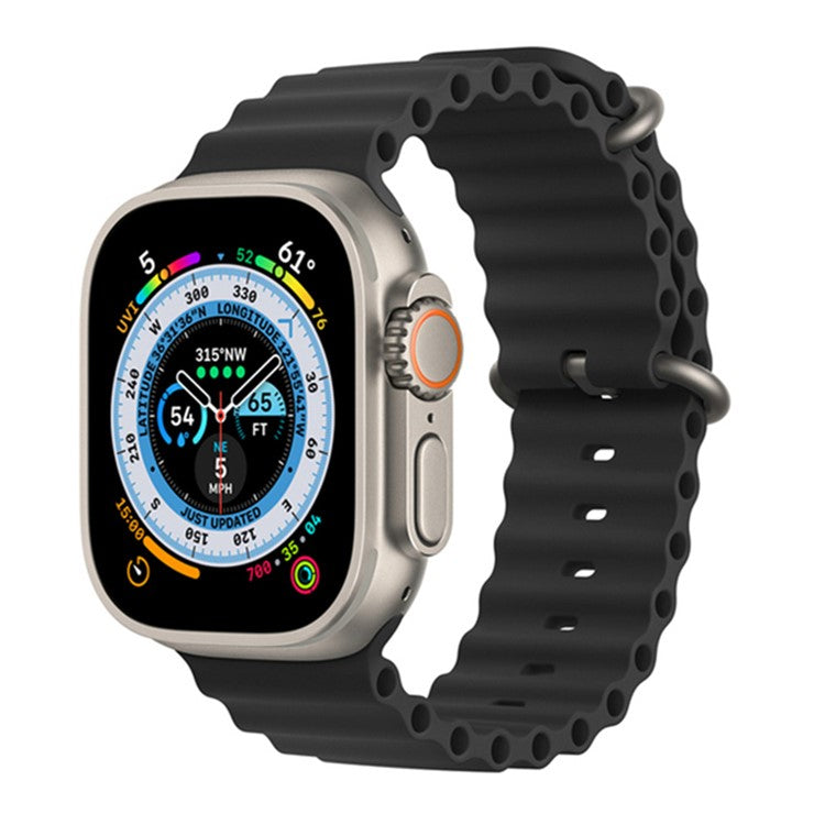 For Apple Watch Series 10 42mm / 9 8 7 41mm / 6 5 4 SE SE (2022) SE (2023) 40mm / 3 2 1 38mm Ocean Band Adjustable Silicone Sport Loop Strap - Black