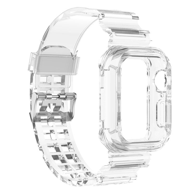 For Apple Watch Series 8 7 45mm / 6 5 4 SE SE (2022) 44mm / 3 2 1 42mm Integrated Watch Case Adjustable Watch Strap - Transparent