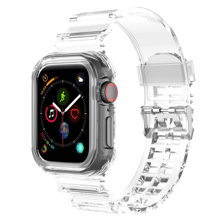 For Apple Watch Series 8 7 45mm / 6 5 4 SE SE (2022) 44mm / 3 2 1 42mm Integrated Watch Case Adjustable Watch Strap - Transparent