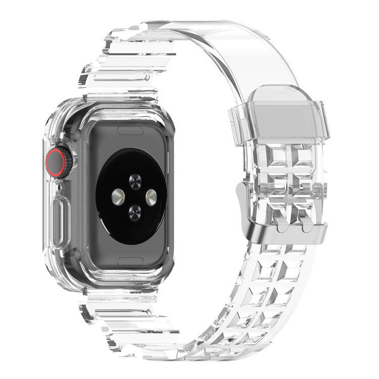 For Apple Watch Series 8 7 45mm / 6 5 4 SE SE (2022) 44mm / 3 2 1 42mm Integrated Watch Case Adjustable Watch Strap - Transparent