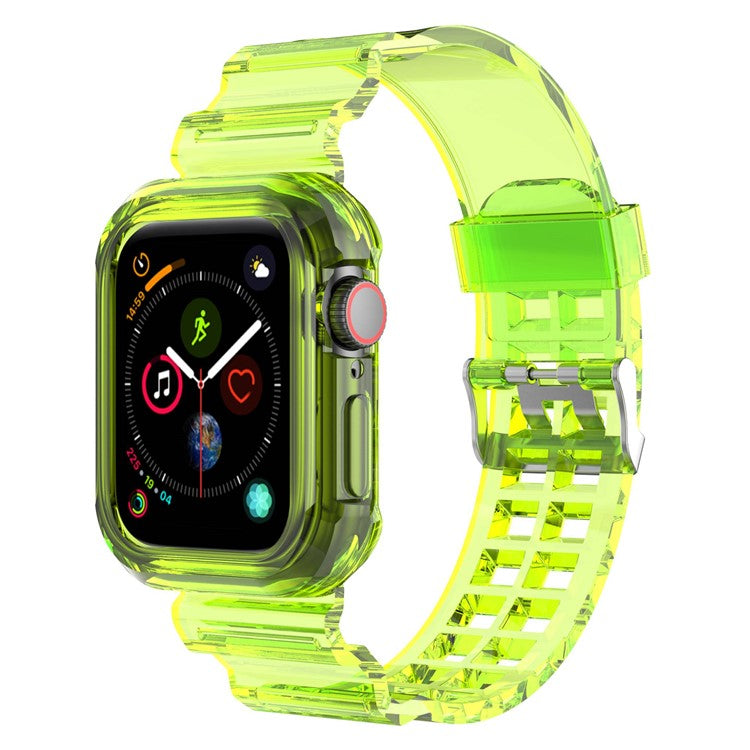 For Apple Watch Series 8 7 45mm / 6 5 4 SE SE (2022) 44mm / 3 2 1 42mm Integrated Watch Case Adjustable Watch Strap - Yellow