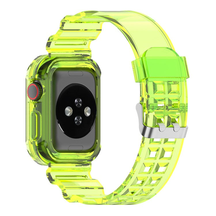 For Apple Watch Series 8 7 45mm / 6 5 4 SE SE (2022) 44mm / 3 2 1 42mm Integrated Watch Case Adjustable Watch Strap - Yellow