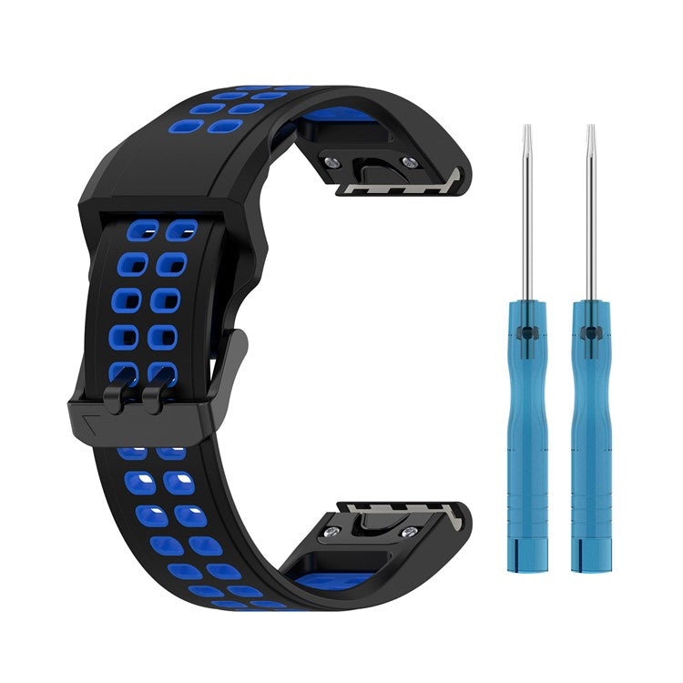 For Garmin Descent Mk2s / D2 Delta S / Fenix 7S / 6S / 5S, Dual-Color Watch Band 20mm Watch Strap Silicone Watchband with Dual-Hole Buckle - Black / Blue