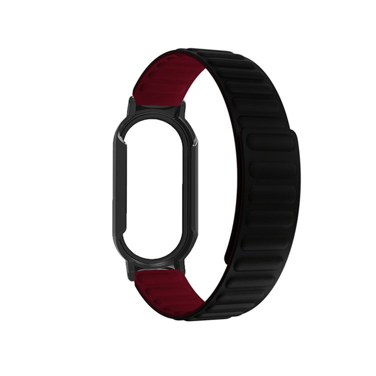 For Xiaomi Mi Band 7 / 7 NFC Silicone Magnetic Watch Band 3 in 1 Replacement Wrist Strap with PC Watch Case / Tempered Glass Screen Protector - Black / Wine Red