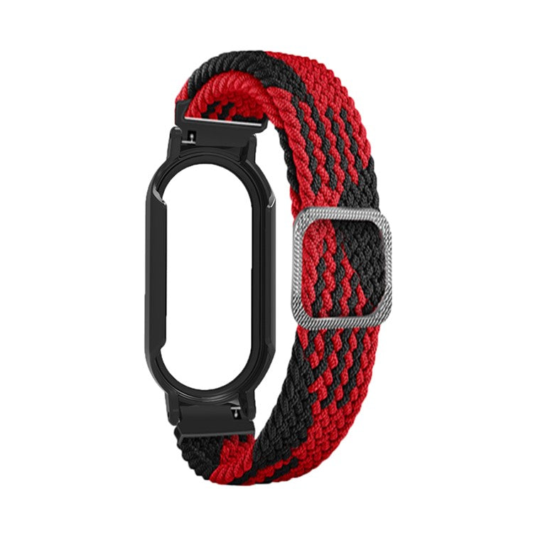 For Xiaomi Mi Band 7 / 7 NFC Elastic Watch Band 3 in 1 Nylon Braided Wrist Strap with PC Watch Case / Tempered Glass Screen Protector - Red Black / Black