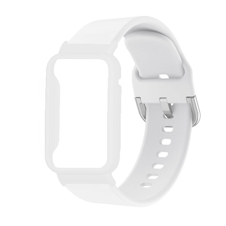 Flexible Silicone Watchband for Xiaomi Mi Band 7 Pro Smart Watch Replacement Strap with Watch Case Cover - White
