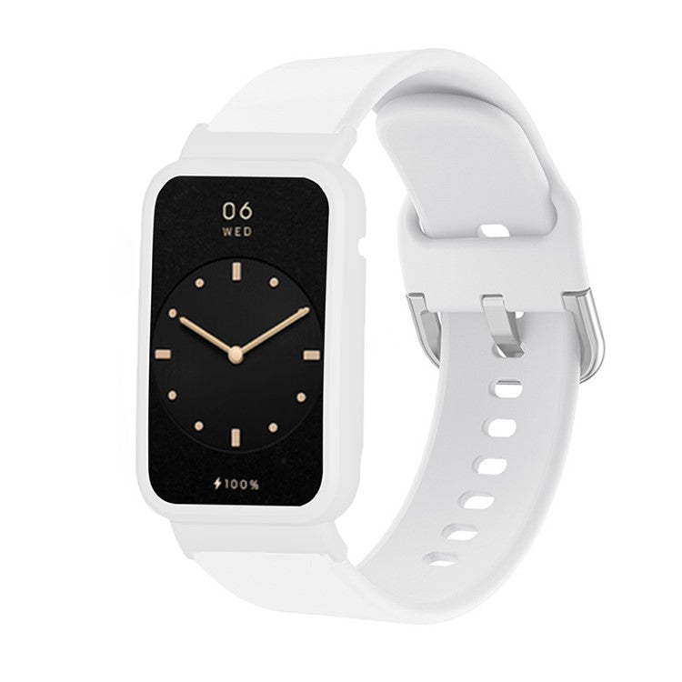 Flexible Silicone Watchband for Xiaomi Mi Band 7 Pro Smart Watch Replacement Strap with Watch Case Cover - White