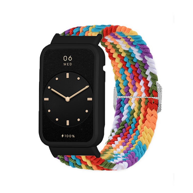 Nylon Braided Elastic Watch Band for Xiaomi Mi Band 7 Pro, Replacement Wrist Strap with Watch Case - Rainbow / Black