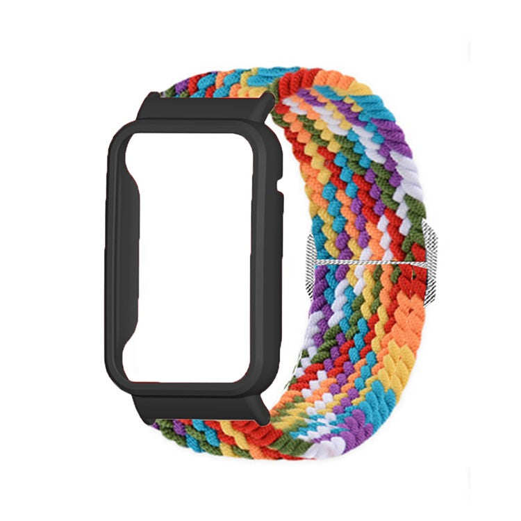 Nylon Braided Elastic Watch Band for Xiaomi Mi Band 7 Pro, Replacement Wrist Strap with Watch Case - Rainbow / Black