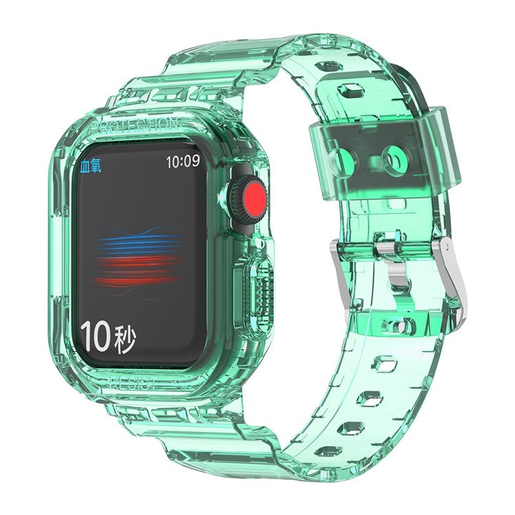 For Apple Watch Series 8 7 45mm / 6 5 4 SE SE (2022) 44mm / 3 2 1 42mm Smart Watch Band TPU Wrist Strap Replacement with Protective Watch Case - Transparent Green