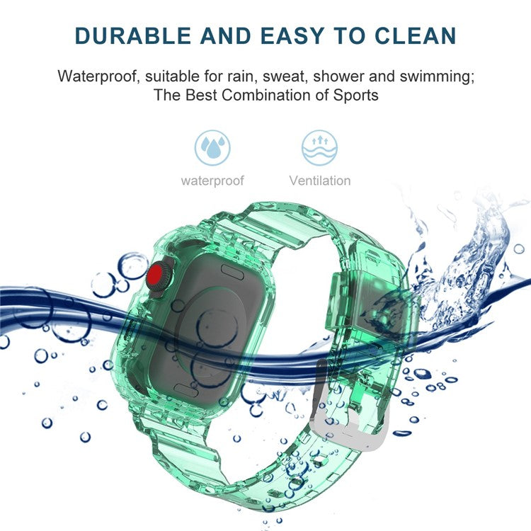 For Apple Watch Series 8 7 45mm / 6 5 4 SE SE (2022) 44mm / 3 2 1 42mm Smart Watch Band TPU Wrist Strap Replacement with Protective Watch Case - Transparent Green