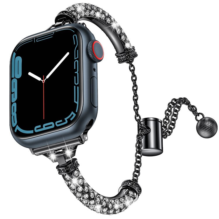 For Apple Watch Series 10 42mm / 9 8 7 41mm / 6 5 4 SE SE (2022) SE (2023) 40mm / 3 2 1 38mm Metal Stretch Jewelry Watch Strap Rhinestone Decorated Wristband for Women Girls - Black
