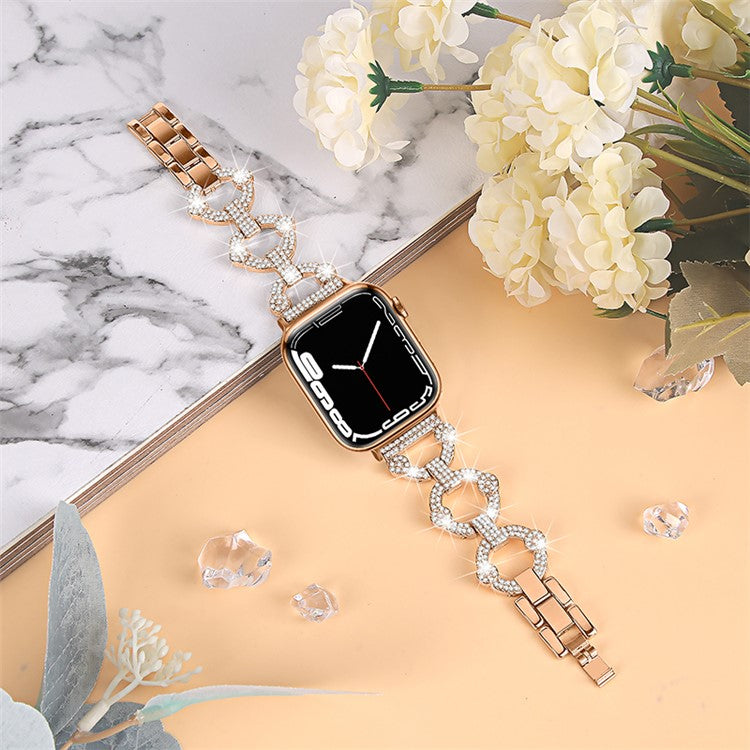 For Apple Watch Series 10 42mm / 9 8 7 41mm / 6 5 4 SE SE (2022) SE (2023) 40mm / 3 2 1 38mm Metal Watch Band Rhinestone Decorated Watch Strap - Rose Gold