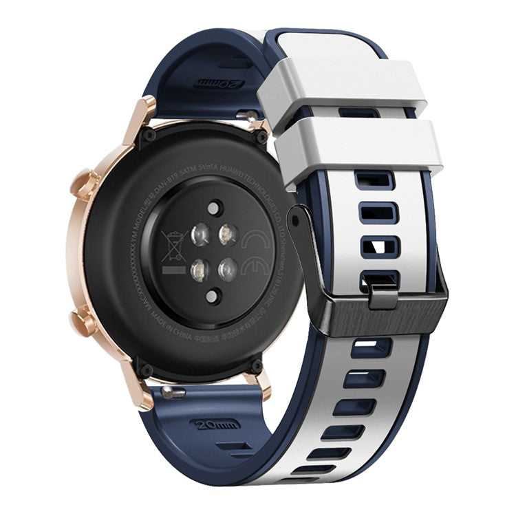 For Samsung Galaxy Watch3 41mm / Gear Sport / Garmin Vivomove 3 Silicone Watch Band 20mm Dual Color Sport Strap Replacement - White / Blue