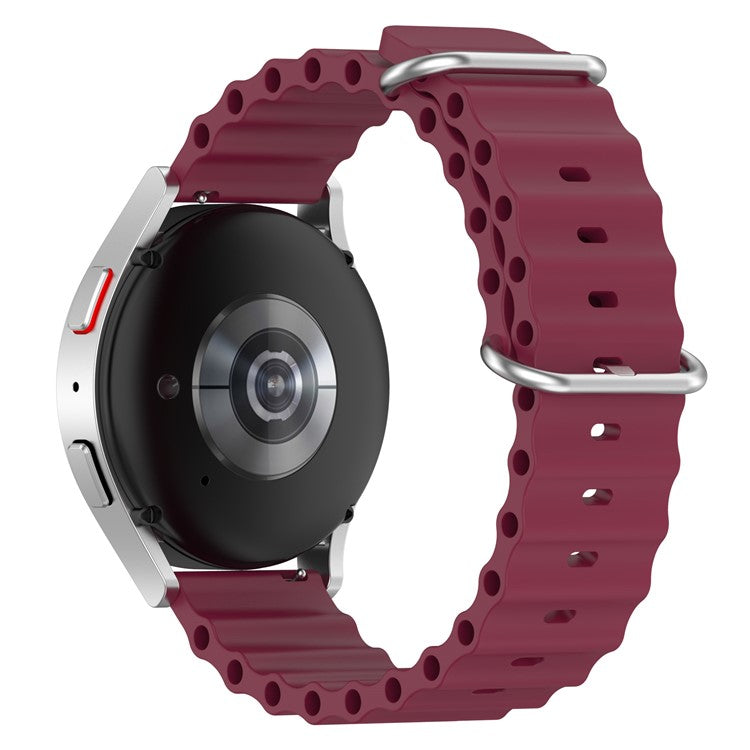 For Samsung Galaxy Watch3 45mm / Galaxy Watch 46mm Universal 22mm Silicone Watch Strap Solid Color Wave Design Adjustable Wrist Band - Wine Red