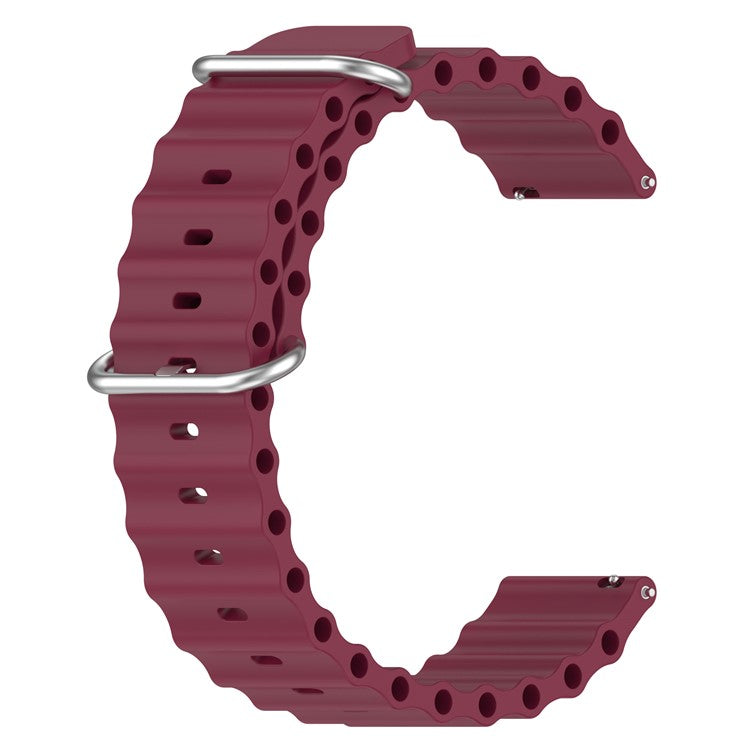 For Samsung Galaxy Watch3 45mm / Galaxy Watch 46mm Universal 22mm Silicone Watch Strap Solid Color Wave Design Adjustable Wrist Band - Wine Red