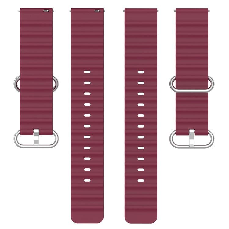 For Samsung Galaxy Watch3 45mm / Galaxy Watch 46mm Universal 22mm Silicone Watch Strap Solid Color Wave Design Adjustable Wrist Band - Wine Red