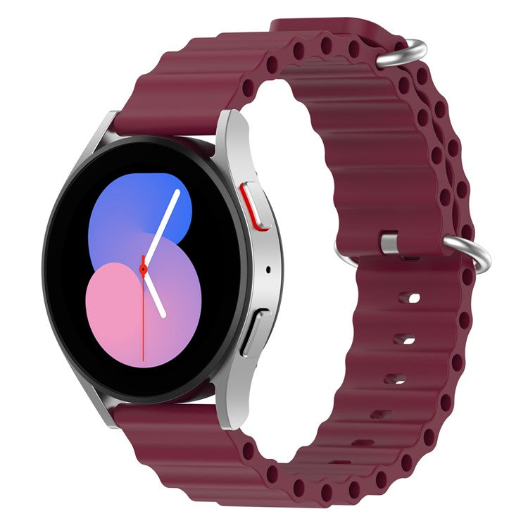 For Samsung Galaxy Watch3 45mm / Galaxy Watch 46mm Universal 22mm Silicone Watch Strap Solid Color Wave Design Adjustable Wrist Band - Wine Red