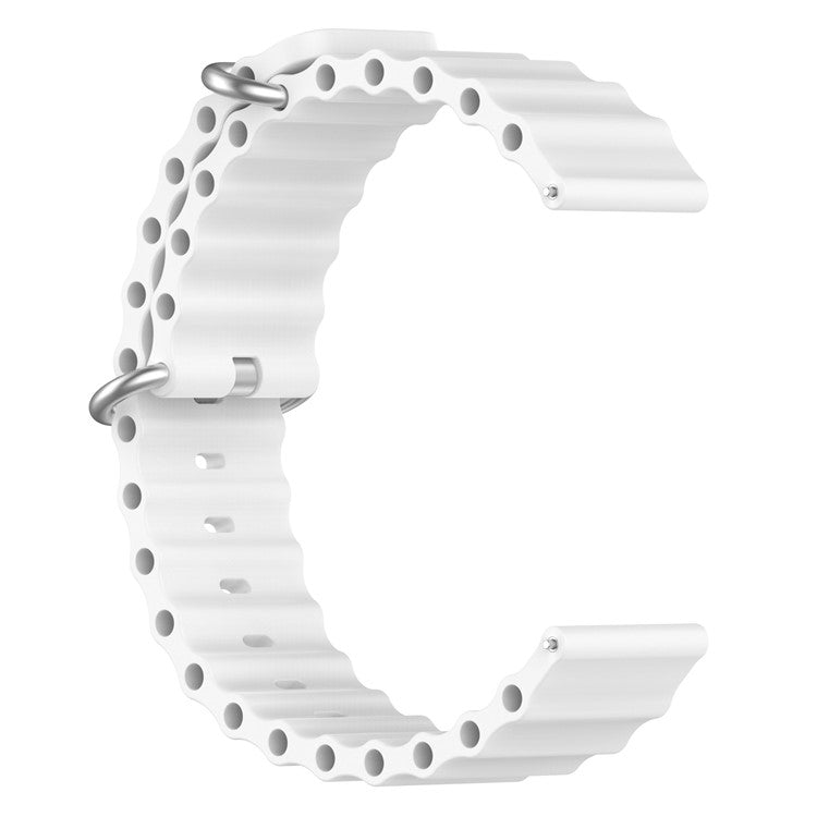 For Samsung Galaxy Watch3 41mm / Gear Sport Universal 20mm Wave Design Silicone Replacement Strap Solid Color Wrist Band - White