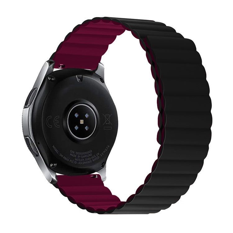 For Samsung Galaxy Watch 3 45mm / Gear S3 Frontier / Classic Magnetic Silicone Watch Band 22mm Quick Release Smart Watch, Size: L - Black / Wine Red