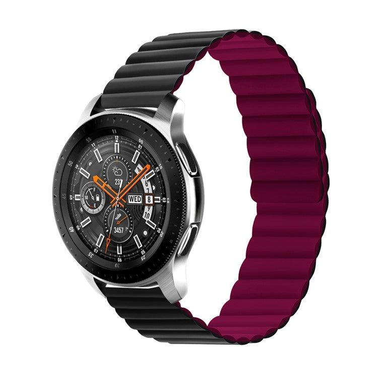 For Samsung Galaxy Watch 3 45mm / Gear S3 Frontier / Classic Magnetic Silicone Watch Band 22mm Quick Release Smart Watch, Size: L - Black / Wine Red