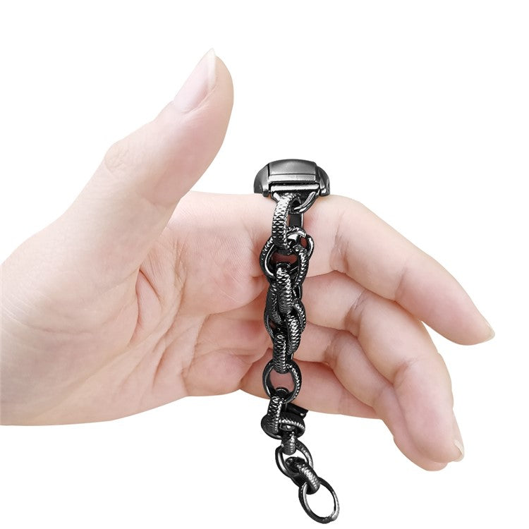 For Xiaomi Mi Band 5 / 6 Cowboy Chain Metal Wave Watch Band Bracelet Hollow Out Replacement Wrist Strap - Black