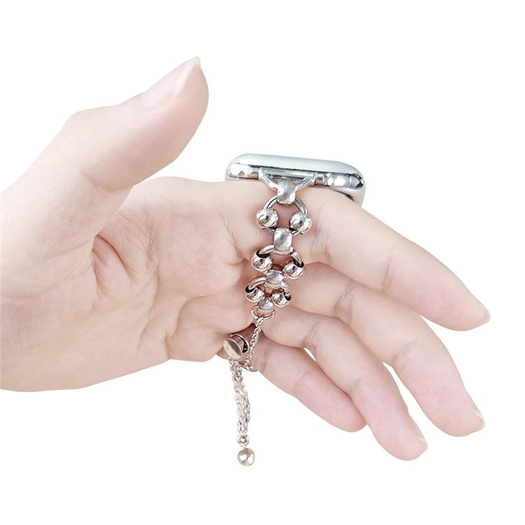 For Apple Watch Series 10 42mm / 9 8 7 41mm / 6 5 4 SE SE (2022) SE (2023) 40mm / 3 2 1 38mm Beads Decor Watch Bracelet Band Metal Wristband Strap - Silver