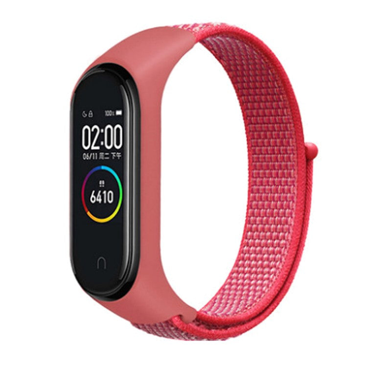 For Xiaomi Mi Band 3 / 4 / 5 / 6 / 7 Nylon Watch Band Adjustable Sport Loop Strap Wristband Replacement - Hibiscus Pink