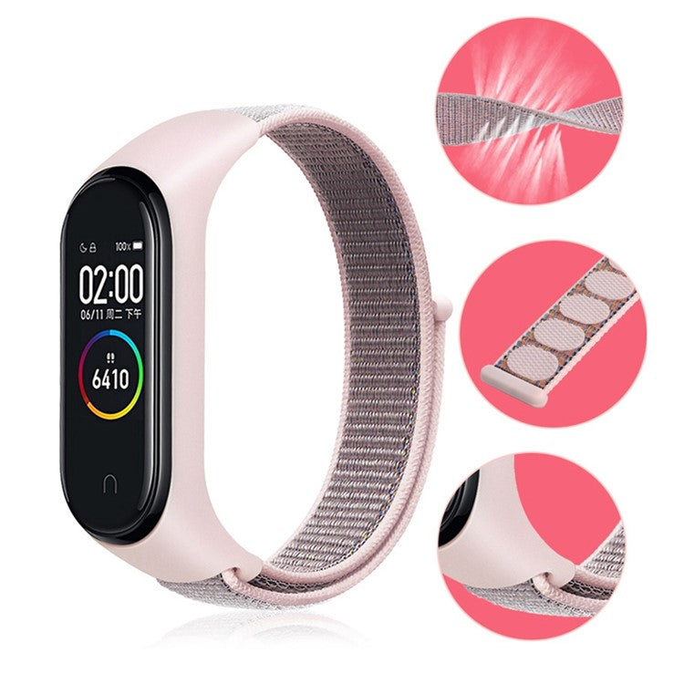 For Xiaomi Mi Band 3 / 4 / 5 / 6 / 7 Nylon Watch Band Adjustable Sport Loop Strap Wristband Replacement - Hibiscus Pink