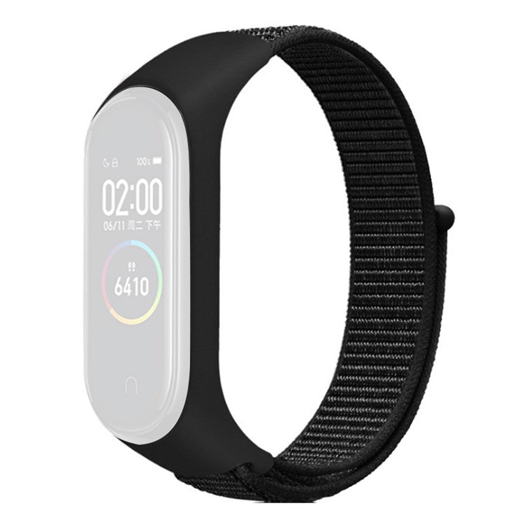 For Xiaomi Mi Band 3 / 4 / 5 / 6 / 7 Nylon Watch Band Adjustable Sport Loop Strap Wristband Replacement - All Black
