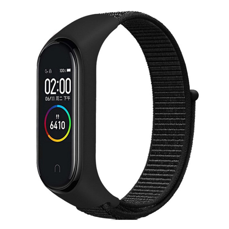 For Xiaomi Mi Band 3 / 4 / 5 / 6 / 7 Nylon Watch Band Adjustable Sport Loop Strap Wristband Replacement - All Black