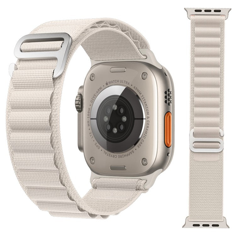 For Apple Watch Series 10 46mm / Ultra 2 Ultra 49mm / Series 9 8 7 45mm / 6 5 4 SE (2023) SE (2022) SE 44mm / 3 2 1 42mm Plastic Buckle Replacement Nylon Watch Strap - White