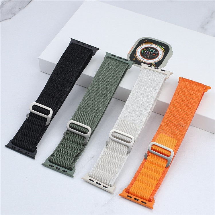 For Apple Watch Series 10 46mm / Ultra 2 Ultra 49mm / Series 9 8 7 45mm / 6 5 4 SE (2023) SE (2022) SE 44mm / 3 2 1 42mm Plastic Buckle Replacement Nylon Watch Strap - White