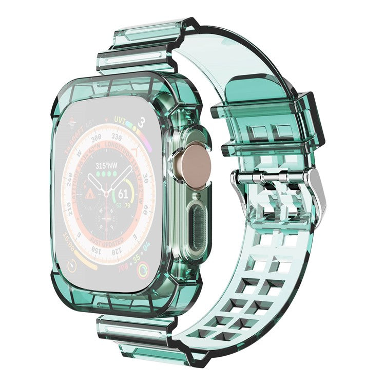 For Apple Watch Ultra 49mm Two Row Holes TPU Smart Watch Band Replacement Wrist Strap Integrated with Watch Case - Transparent Green