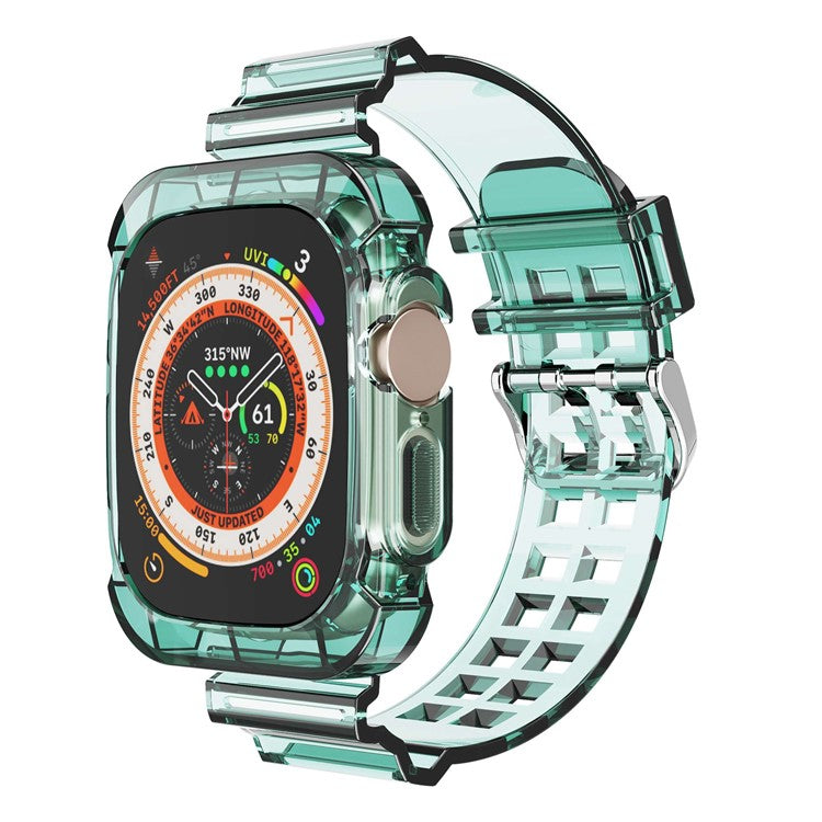 For Apple Watch Ultra 49mm Two Row Holes TPU Smart Watch Band Replacement Wrist Strap Integrated with Watch Case - Transparent Green