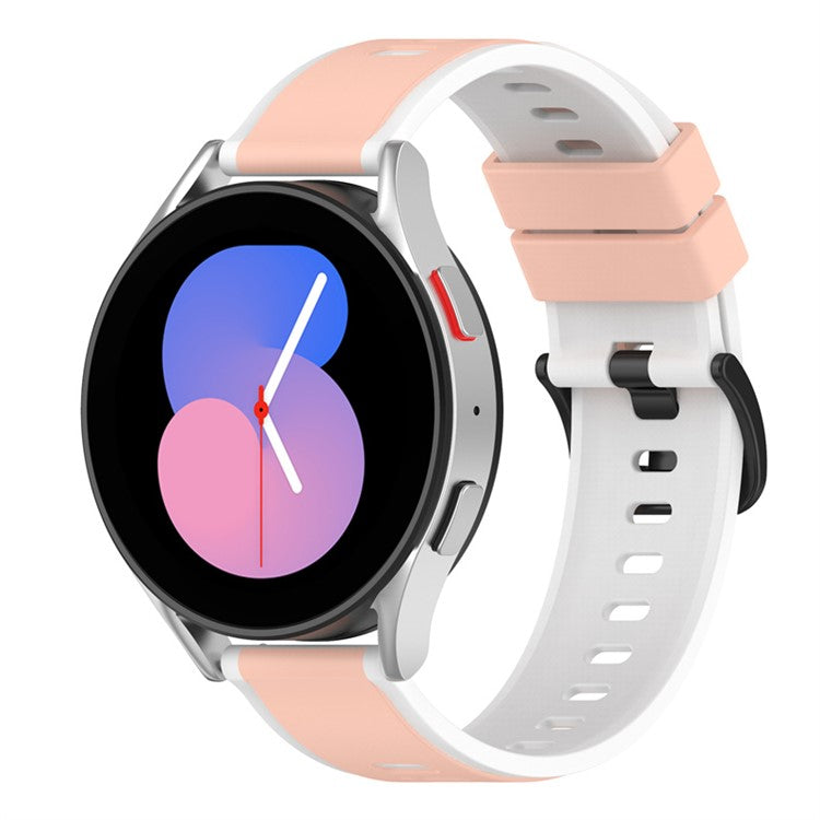 For Samsung Galaxy Watch6 40mm 44mm / Watch6 Classic 43mm 47mm / Watch 5 40mm 44mm / 5 Pro 45mm / Watch4 40mm 44mm Silicone Watch Band Dual-Color Quick Release Strap - Official Pink / White