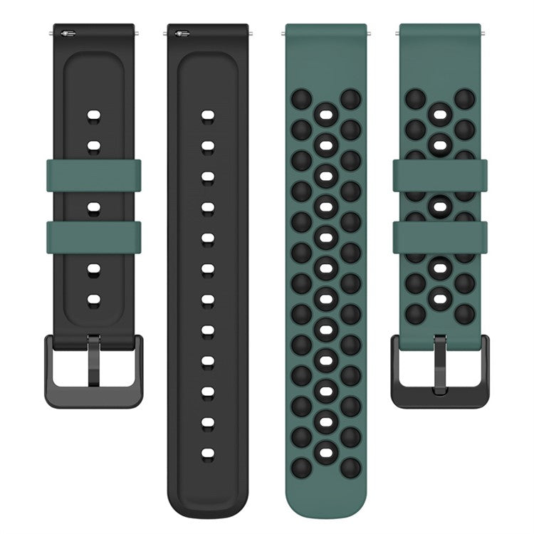 For Samsung, Huawei, Huami, Polar Universal Watch Band Silicone 20mm Watch Strap with Multi Round Holes - Olive Green / Black