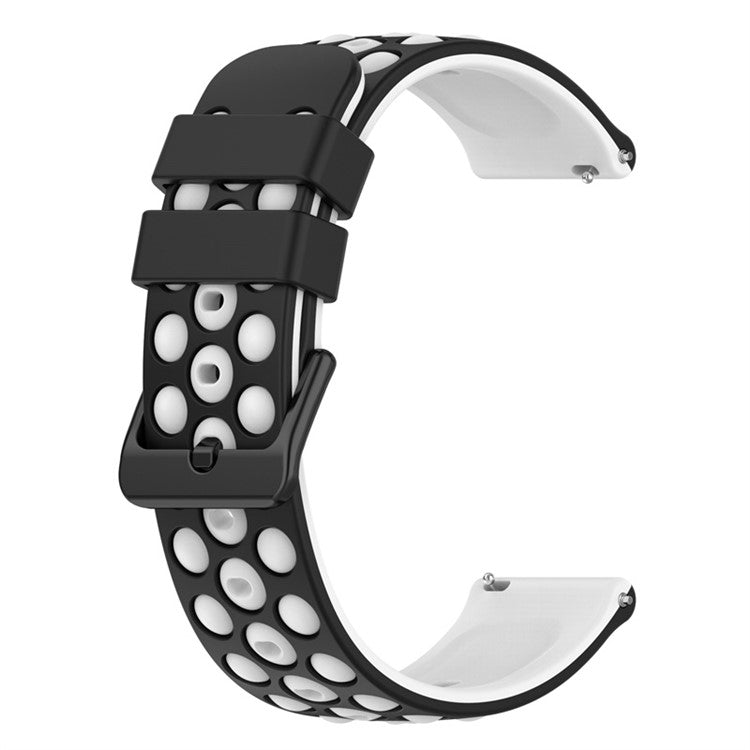 For Samsung, Huawei, Huami, Polar Universal Watch Band Silicone 20mm Watch Strap with Multi Round Holes - Black / White