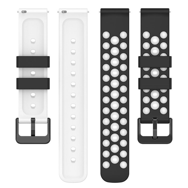 For Samsung, Huawei, Huami, Polar Universal Watch Band Silicone 20mm Watch Strap with Multi Round Holes - Black / White