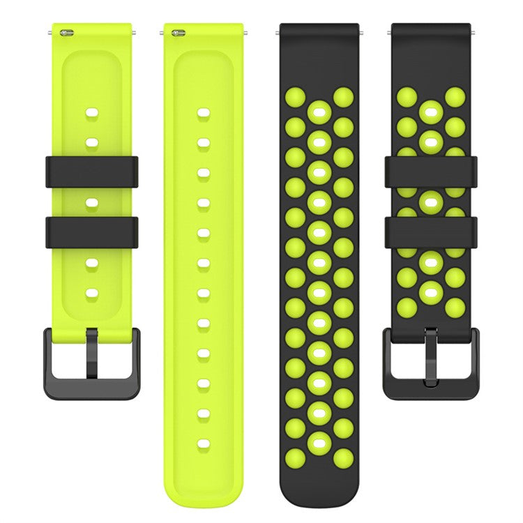 For Samsung, Huawei, Huami, Polar Universal Watch Band Silicone 20mm Watch Strap with Multi Round Holes - Black / Green