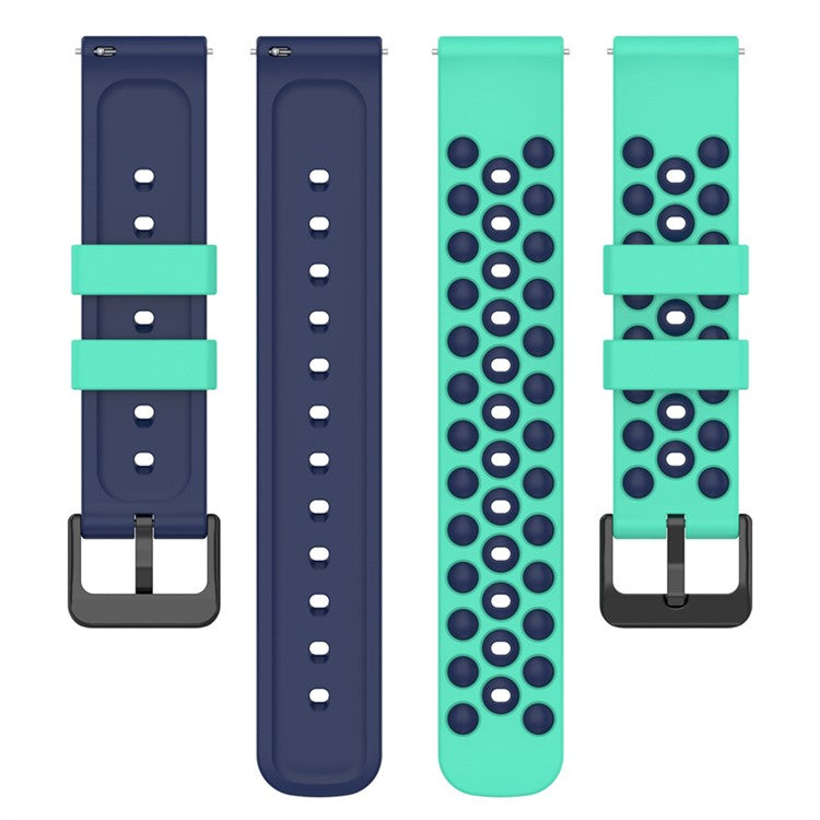 For Samsung, Huawei, Huami, Polar Universal Watch Band Silicone 20mm Watch Strap with Multi Round Holes - Green / Midnight Blue