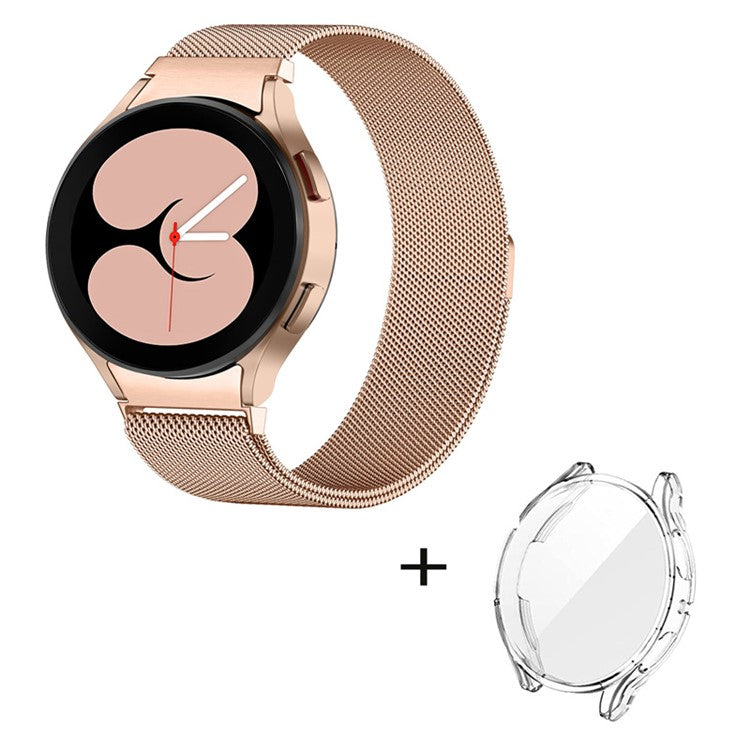 For Samsung Galaxy Watch 5 40mm Stainless Steel Milanese Mesh Loop Magnetic Wristband with Clear TPU Watch Case - Rose Gold