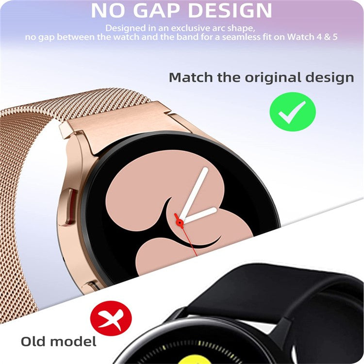 For Samsung Galaxy Watch 5 40mm Stainless Steel Milanese Mesh Loop Magnetic Wristband with Clear TPU Watch Case - Rose Gold