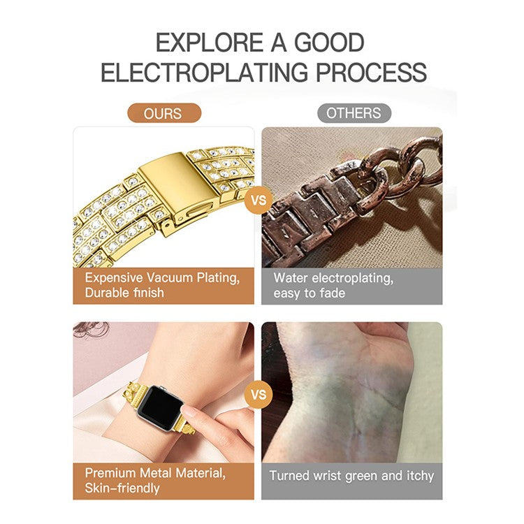 For Apple Watch Series 10 42mm / 9 8 7 41mm / 6 5 4 SE SE (2022) SE (2023) 40mm / 3 2 1 38mm Metal Watch Strap Quick Release Watch Band Rhinestone Decorated Butterfly Watchband - Gold