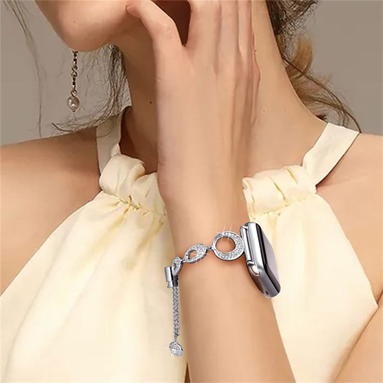 For Apple Watch Series 10 42mm / 9 8 7 41mm / 6 5 4 SE SE (2022) SE (2023) 40mm / 3 2 1 38mm Rhinestone Decor Bling Bracelet Stainless Steel Wristband Strap - Silver
