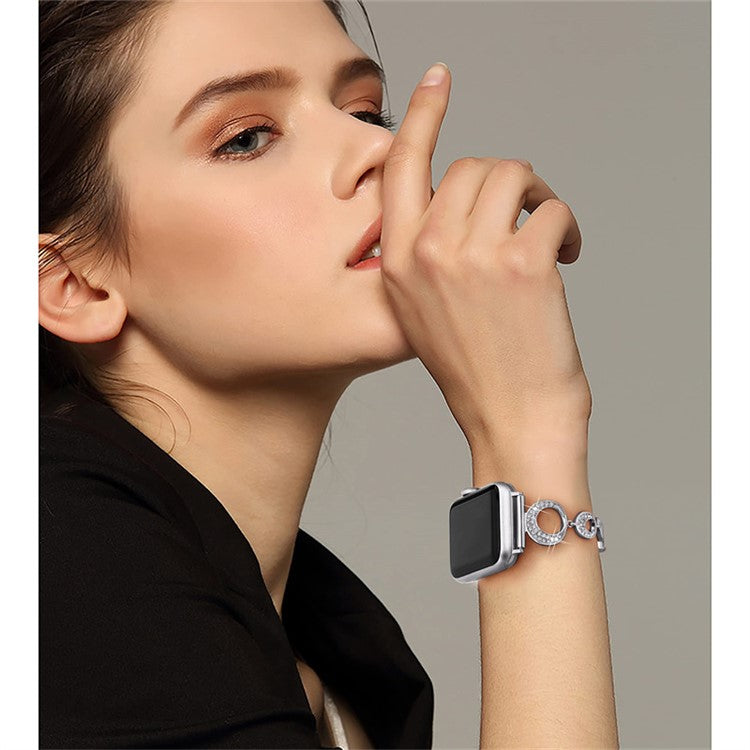For Apple Watch Series 10 42mm / 9 8 7 41mm / 6 5 4 SE SE (2022) SE (2023) 40mm / 3 2 1 38mm Rhinestone Decor Bling Bracelet Stainless Steel Wristband Strap - Silver